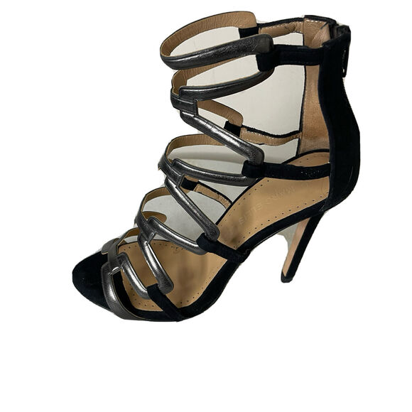 Marc Ellis Strappy Stiletto Heels Black Suede Silver Leather Sz EU 37 IT, US 7 - Picture 5 of 14